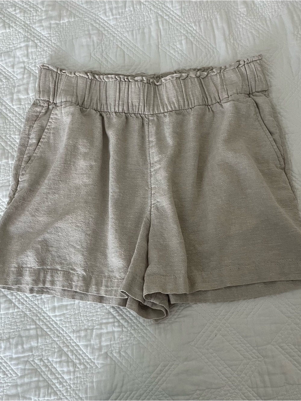 Neutral Oatmeal Linen Shorts - Coastal Clean Girl - Picture 2 of 4